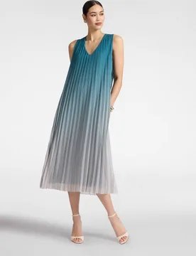 Vestido largo plisado forro al tono - Elena Miró - FashionsVida