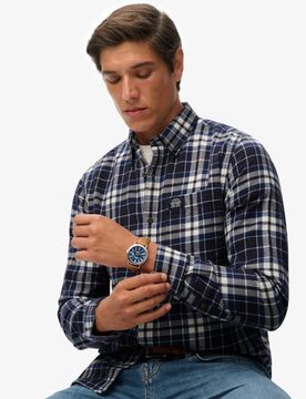 Superdry Herren Langärmliges Baumwoll-holzfällerhemd Blue - Größe: L