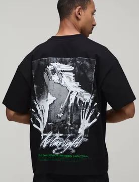 Men's Afterlight Skull Print Oversized Short Sleeve T-Shirt Black Size Large Black L - boohooMAN - FashionsVida