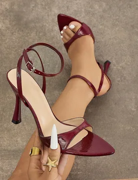 Tacones altos para mujer de primavera/verano, de color vino tinto, elegantes y sexys, con correa ancha de cruce en el empeine, hebilla delgada, superf - Shein - FashionsVida