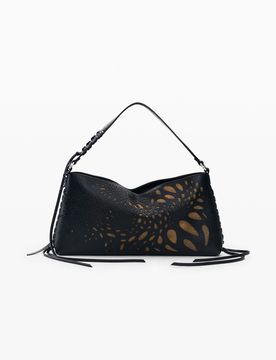 Sac épaule moyen ajouré, , PolyurÉThane, Noir, U