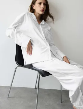Pure Cotton Sateen Striped Pyjama Set White female - Autograph - FashionsVida