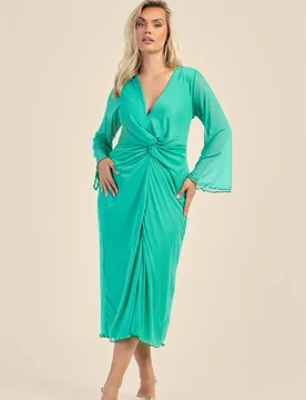 Women's Curve Twist Front Plain Mesh Midaxi Dress in Green Size: 14 - Green - Size: 14 - FASHION-SZN - FashionsVida