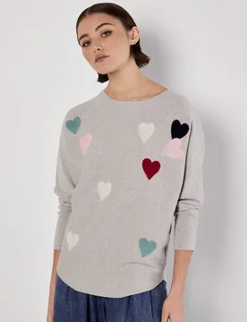 Women's Applique Heart Batwing Jumper in Beige Size: 12 - Beige - Size: 12 - Apricot - FashionsVida
