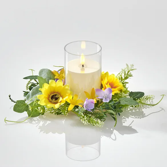 LED-Kerze mit Sonnenblumen-Kranz - Eldo - FashionsVida