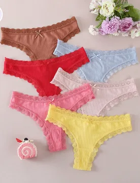 Piezas/paquete Tangas de encaje para mujer, ropa interior versátil de cintura media - Shein - FashionsVida