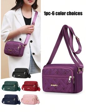 Bolso bandolera con patrón de rombos de moda, monedero de material suave a juego, bolso de hombro con cremallera en forma de corazón multifuncional