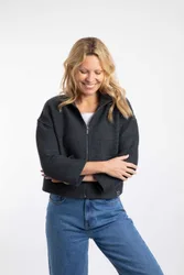 Emily Womens Full Zip Cropped Macaroni Jacket - - Size: 22
