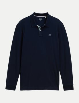Langärmliges Piqué Poloshirt Blau XXL