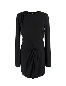 Black Long Sleeve Mini Dress with Gathered Detail - Saint Laurent - FashionsVida