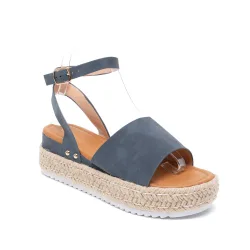 Espadrille Sandals Platform Wedges Ankle Strap - Blue - Size: 7