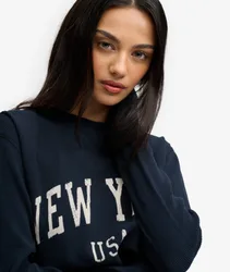 Superdry Damen Athletic Essential Langarmshirt mit Grafik Navy - Größe: 36