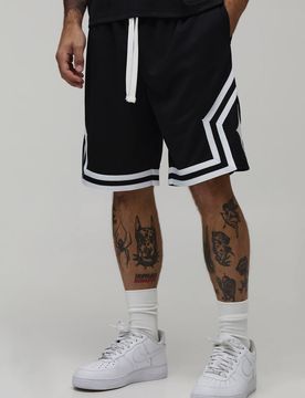 Herren Mittellange Basketball-Shorts Mit Mesh Und Tape-Detail Black Größe 4XL