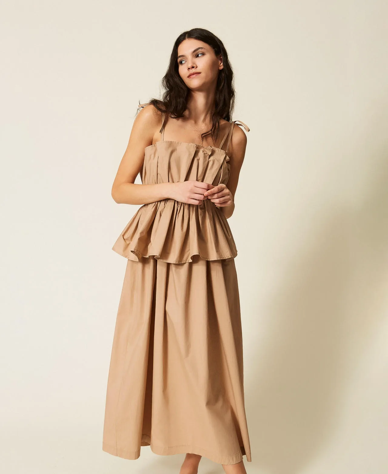 Robe longue en popeline avec volant - TWINSET - FashionsVida