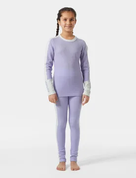 Junior Lifa Merino Midweight Base Layer Set Purple 12 - Bright Lavender Purple - Unisex - Helly Hansen - FashionsVida