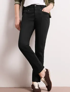 Mid Waist Slim Leg Hose im Satin-Look female Schwarz