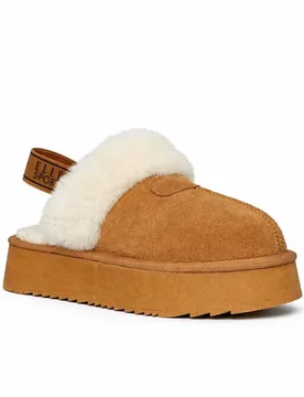 Women's Faux Fur Platform Slippers With Slingback Strap Sandal in Tan Size: 6 - Tan - Size: 6 - Elle Sport - FashionsVida
