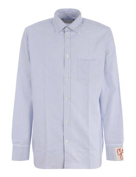 Camicia in cotone a righe con logo e taschino