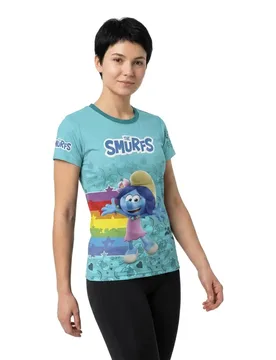 Maglietta A Maniche Corte Smurfs Rainbow Light Blue XS - OTSO - FashionsVida