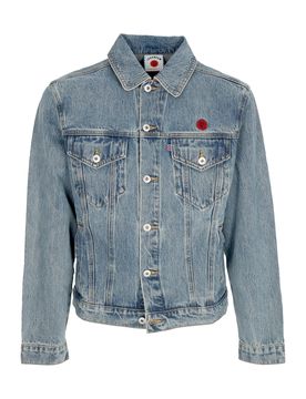 Giubbotto Jeans Uomo Check Lined Denim Trucker Jacket Vintage Wash Blue