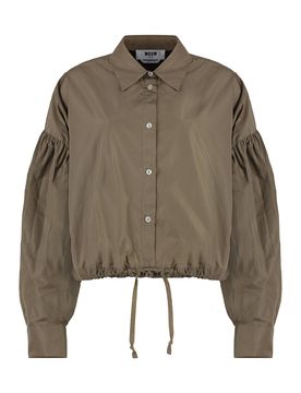 Women's Taffeta Balloon Sleeve Shirt with Adjustable Drawstring Hem