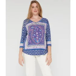 Camiseta de mujer boho estampada manga tres cuartos