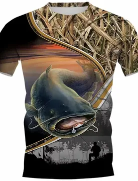 Men's Summer Casual T-Shirt with Carp and Catfish Fishing Print Outdoor Themed Loose Fit Short Sleeve Round Neck Top for - Aliexpress - FashionsVida