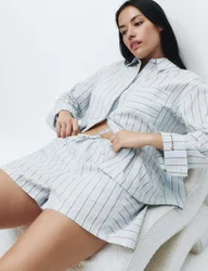 Pure Cotton Cambric Striped Pyjama Shorts Blue Mix female