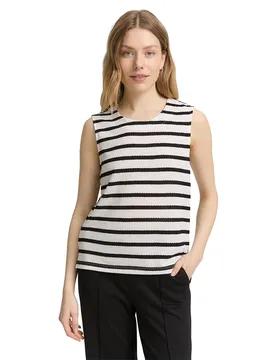 T-shirt Sans Manches Knitted Crew Neck Black Off White Stripe S