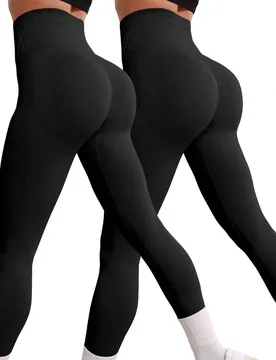 Leggings de yoga para mujer de cintura alta sin costuras, de unicolor y elásticos - Shein - FashionsVida