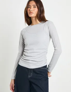 Womens Vest Double Layer Long Sleeve Top - Blue Elastane - Size 8 Uk - Boohoo - FashionsVida