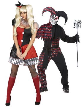 Aufregendes Psychoclown-Paarkostüm für Damen und Herren Halloween schwarz-rot-weiß - unisex