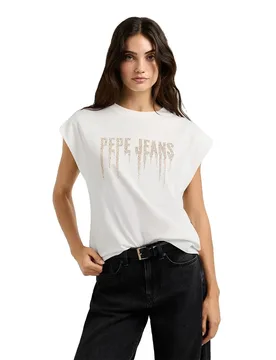 Maglietta A Maniche Corte Carina Mousse White M - Pepe jeans - FashionsVida