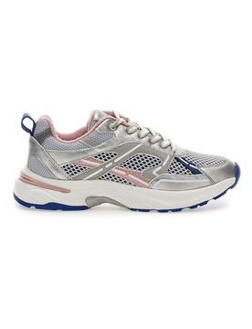 Sneakers da donna argento con inserti rosa e blu 8W25911 38