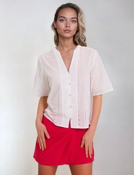 Camicia di cotone con pizzo - bianco