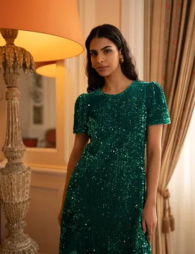 Green Sequin Tunic - Green - Size: 14 - Yumi - FashionsVida