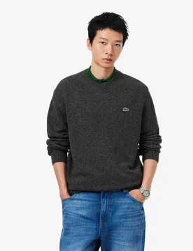 Pure Merino Wool Crew Neck Jumper Grey male - Lacoste - FashionsVida