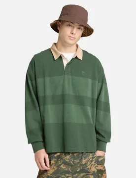 Pure Cotton Striped Rugby Shirt Dark Green male - Timberland - FashionsVida