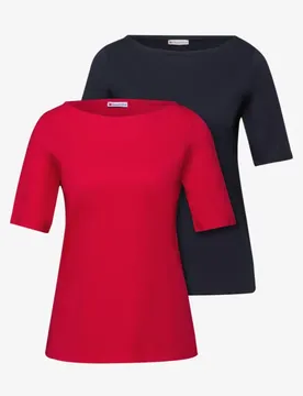 Basic Shirt im 2er-Pack female Multicolour Blau Rot