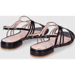 Sandalias de tacón bajo de mujer con tiras entrelazadas simétricas y cierre de hebilla al talón