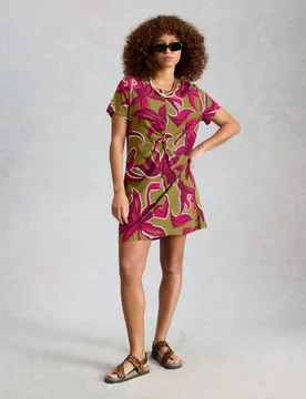 Pure Cotton Printed Mini T-Shirt Dress Green Mix female - White stuff - FashionsVida