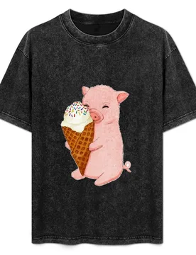 Baby Pig holding an Ice Cream T-Shirt Basic Short Sleeve Cotton Blend T-Shirt - Aliexpress - FashionsVida