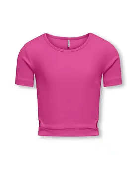 T-shirt cropped fucsia in cotone stretch con cut out - Only - FashionsVida