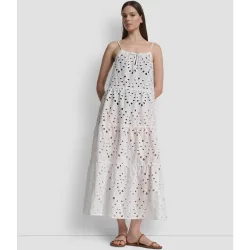 Vestido maxi troquelado y volantes
