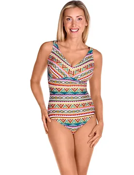 Bañador de mujer post-cirugía con tirantes regulables y estampado étnico - Dolores Cortés - FashionsVida