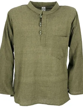 Langarmhemd - Fischerhemd, Goa Hippie - S bis XL - für Männer - Größe M - grün - Männer - male - Guru-Shop - FashionsVida