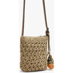 Bolso para móvil convertible a bandolera efecto rafia con cierre de cremallera y colgante extraíble