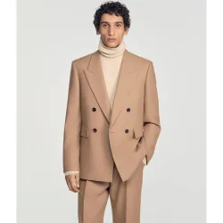 Chaqueta de traje cruzada clásica lana virgen para hombre