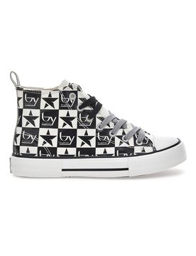 Sneakers alte in tela By 101 Bianche e nere 37
