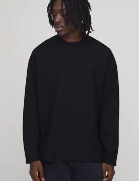 Men's Oversized Waffle Long Sleeve T-Shirt Black Size Large Black L - boohooMAN - FashionsVida